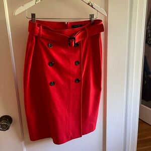 Ann Taylor Red Button Belted Pencil Skirt NWOT